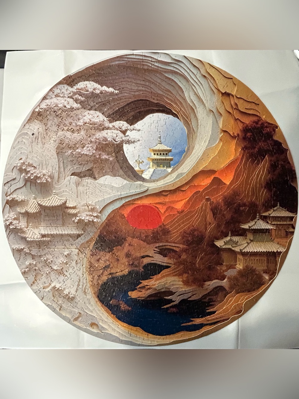 Puzzle Yin Yang Round Circular 1000 Piece Jigsaw Asian Japan Landscape 3D-style